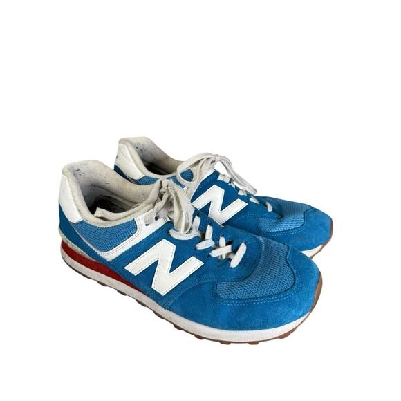 New Balance 574 Blue Red White Suede Mesh Sneakers Men’s 10.5 ML574HC2 - Picture 3 of 14